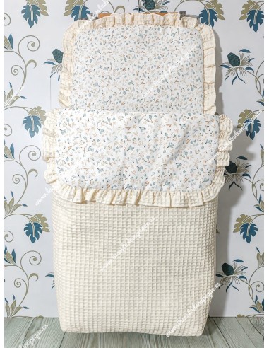 Saco Capazo Desmontable Waffle Beige y Flores Camel