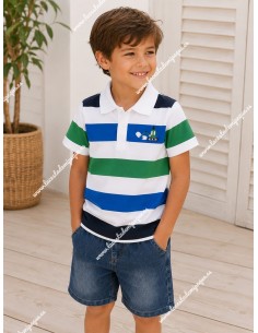 Conjunto Polo Rayas y Bermuda Jeans (Verde)