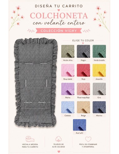 Funda Universal Silla Paseo Vichy Cuadro Pequeño Volante Entero