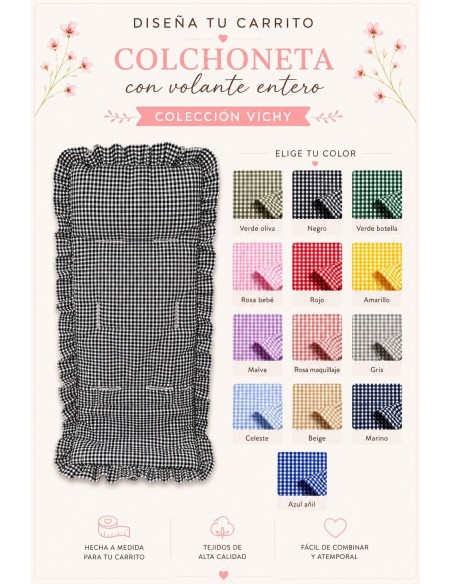 Funda Universal Silla Paseo Vichy Cuadro Pequeño Volante Entero