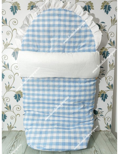 Saco Universal Vichy Celeste Cuadros-M Combi bambula blanca