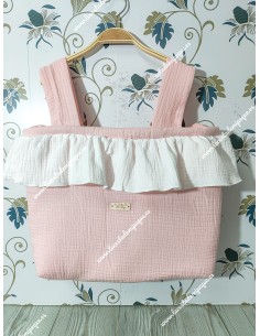 Bolso pocket volante Cremallera y Funda Universal volante entero bambula Rosa y volante bambula blanca 2