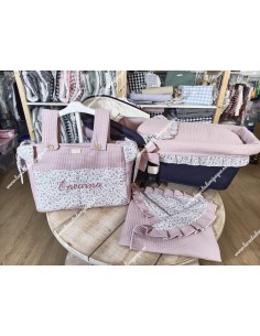 Funda Cubre-Capazo Universal Waffle Maquillaje Volante flores morado y gris 2