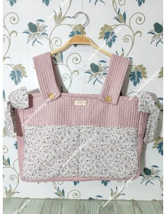 Bolso Pocket Cremallera Waffle Maquillaje Bolsillos y Lazos Flores morado y gris