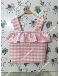 Bolso pocket volante cremallera  y Funda Universal volante alrededor Vichy Rosa cuadro Mediano Combi 2