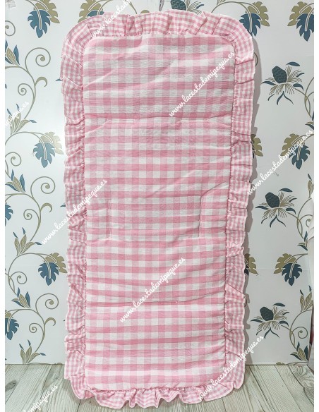 Bolso pocket volante cremallera  y Funda Universal volante alrededor Vichy Rosa cuadro Mediano Combi