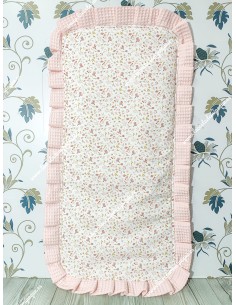 Colchoneta Capazo Universal Flores y Hojas Rosa Volante Waffle Rosa