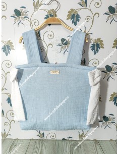 Bolso Pocket Cremallera Bambula Celeste Lazos Laterales plumeti blanco