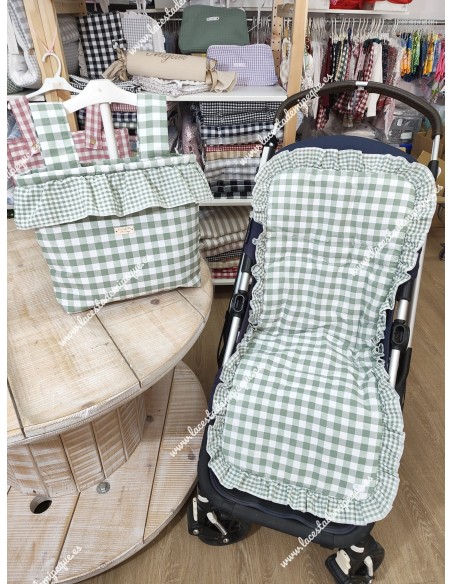 Bolso Cremallera y Funda Universal Vichy Verde Oliva Cuadros-M Combi Volante