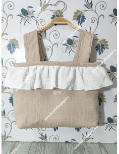Bolso Pocket Cremallera Bambula Lino Volante Bambula Blanca
