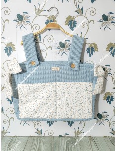 Bolso Pocket Cremallera Waffle celeste Bolsillos y lazos laterales Flores Camel