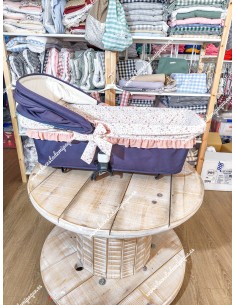 Funda Cubre-Capazo Universal Flores y hojas rosa volante bambula rosa empolvado