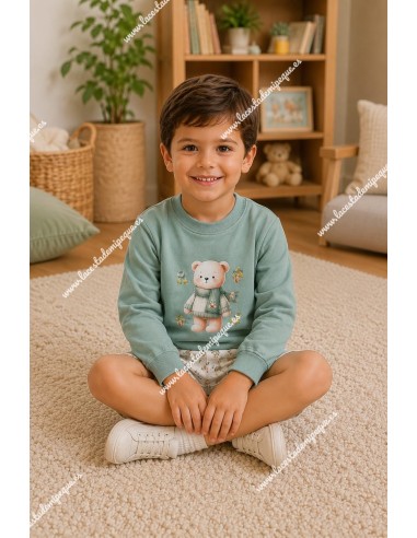 Conjunto Pololo y Sudadera Osito Bufanda Verde