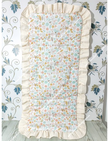 Funda Universal Flores Turquesa Volante Waffle Beige