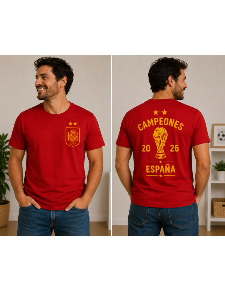 Camiseta M/C Roja España Campeones Hombre (Escudo)