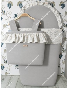 Pack Bolso y Saco Universal Loneta Gris Combi Flores Camel
