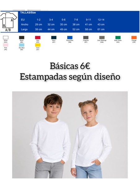 Camiseta Manga Larga Infantil Unisex Colores