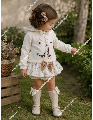 Conjunto Faldita y Sudadera Jirafas Beige