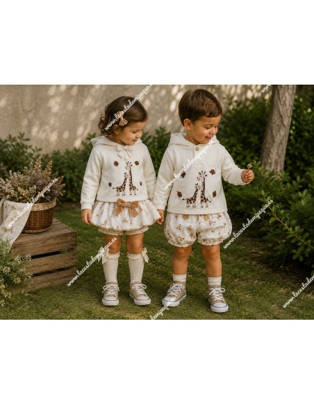Conjunto Faldita y Sudadera Jirafas Beige