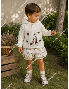 Conjunto Pololo y Sudadera jirafas beige
