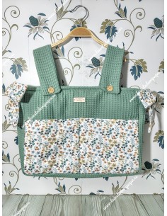 Bolso Pocket Cremallera Waffle Verde Jade Bolsillos Flores otoñales celeste