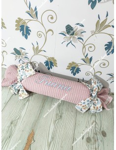 Cojín antivuelco o caramelo Waffle Maquillaje Lazos con tejido estampado de flores otoñales celeste 2