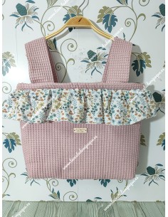 Bolso Pocket Cremallera Waffle maquillaje volante flores otoñales celeste