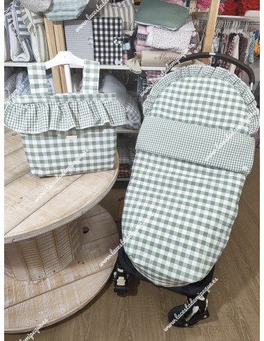 Pack Bolso pocket cremallera volante y Saco silla Universal Vichy Verde Oliva Cuadros-M Combi