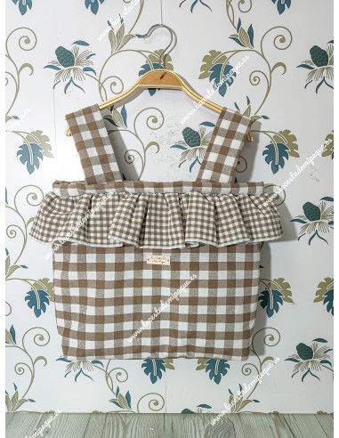 Bolso pocket volante Cremallera y Funda Universal Vichy Marrón Mediano Combi