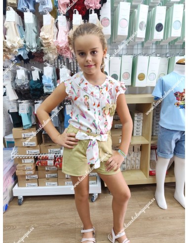 Conjunto Blusa y Short Lino Verde Loros Diverchic