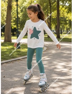 Conjunto Leggings Crudo-Verde Estrella y Mariposa