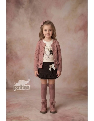 Conjunto Falda Pantalón 3 Piezas Flores Choco