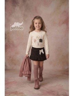 Conjunto Falda Pantalón 3 Piezas Flores Choco 2