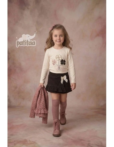 Conjunto Falda Pantalón 3 Piezas Flores Choco