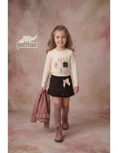 Conjunto Falda Pantalón 3 Piezas Flores Choco