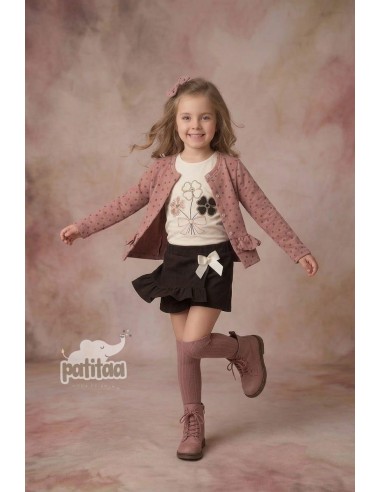 Conjunto Falda Pantalón 3 Piezas Flores Choco