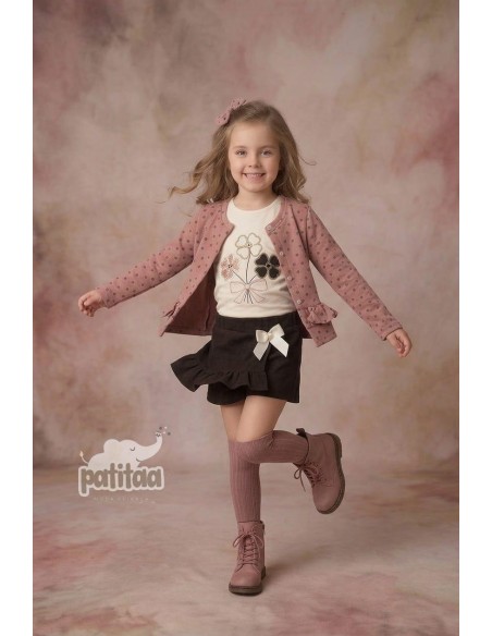 Conjunto Falda Pantalón 3 Piezas Flores Choco