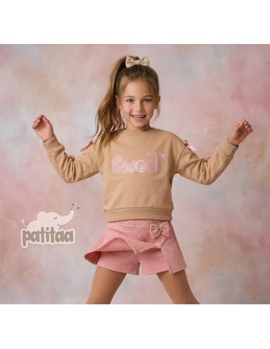 Conjunto Sudadera y Falda Pantalón Sweet Camel-Rosa