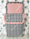 Saco Capazo Desmontable combinado con tejidos Vichy negro Cuadro Mediano y bambula rosa empolvado
