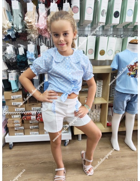 Conjunto Blusa y Short Lunares Celeste
