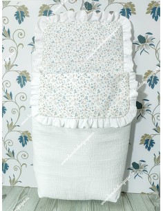 Saco Capazo Desmontable Bambula Blanca y Flores Camel