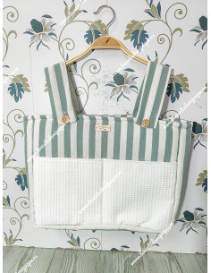 Pack Bolso, Talega, Cubrecapazo y Saco Desmontable Rayas Verde Emp. y Waffle Blanco 2