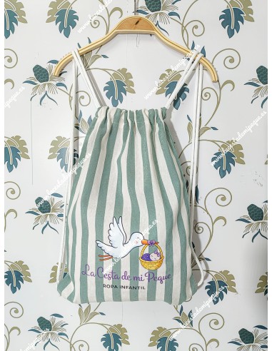 Pack Bolso, Talega, Cubrecapazo y Saco Desmontable Rayas Verde Emp. y Waffle Blanco