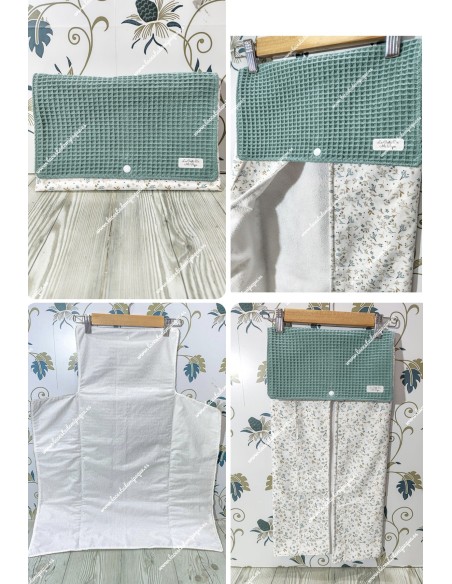 Cambiador Flores y Hojas Camel tapeta waffle verde jade