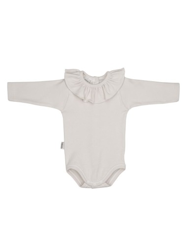 Body Cuello Volante Manga Larga Beige