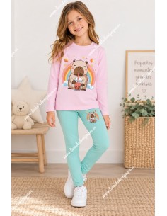 Conjunto Leggings capibara Rosa-verde agua