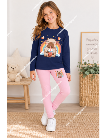 Conjunto Leggings Capibara Marino-Rosa