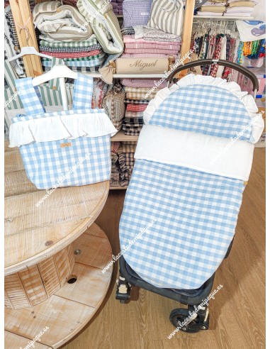 Pack Bolso y Saco Universal Vichy celeste Cuadros-M Combi Bambula Blanca