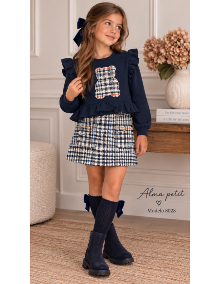 Conjunto Falda Osito Tweed Marino