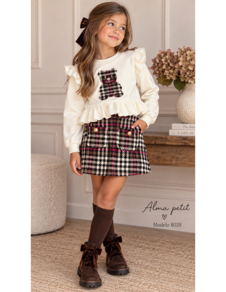 Conjunto Falda Osito Tweed Beige